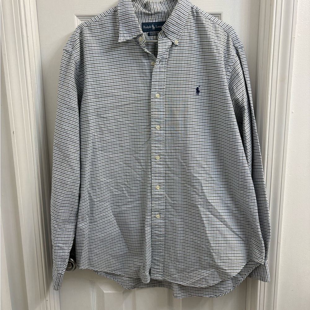 Ralph Lauren Men's Navy and White Plaid Shirt